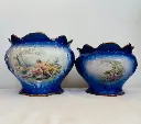 Pair of Antique 1800’s Victorian Porcelain Pots KLM Staffordshire. Made in England 25x20cm / 16x20cm