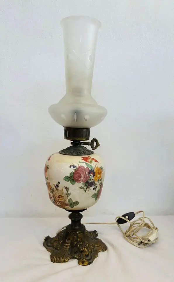 Antique French Rare Hurricane Lamp. Working. 50x15cm