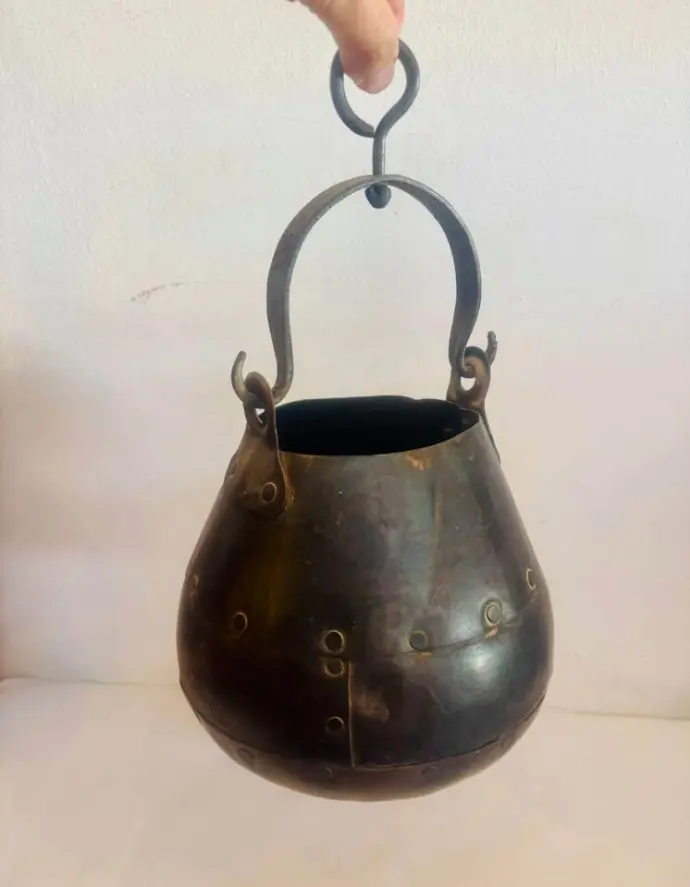 Antique 1800’s Rare Metal Fire Pot. 22x19xm Handle 33cm