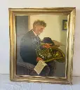 Large antique dated 1944 original framed oil painting and signed depicting old man. 85x73cm