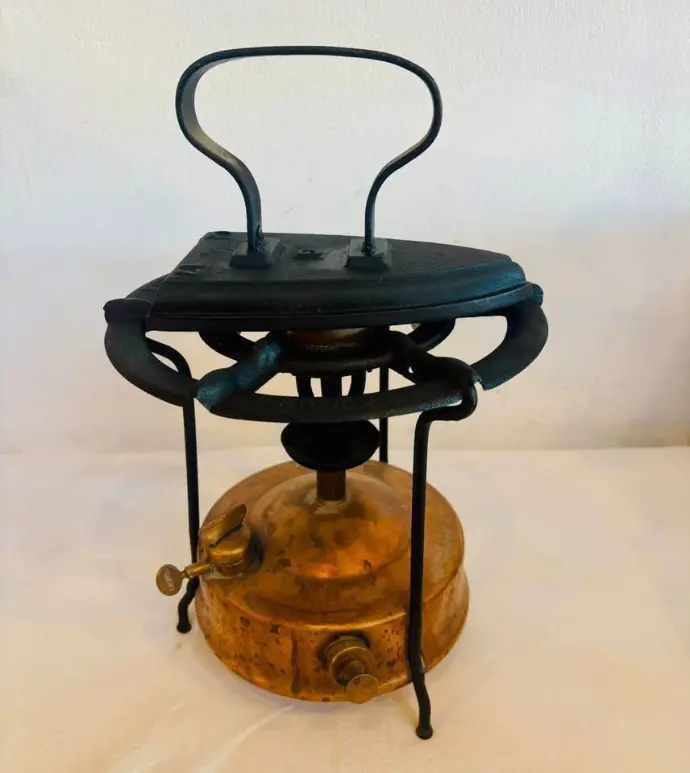 Antique collectible iron with brass stove (stove made in Sweden)