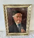 Antique oil painting on wooden board framed and signed. 60x45cm.
