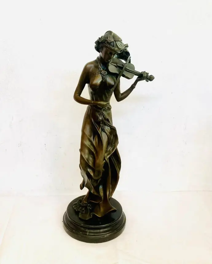 Antique large and very heavy French musician bronze sculpture signed. 48x20x16cm