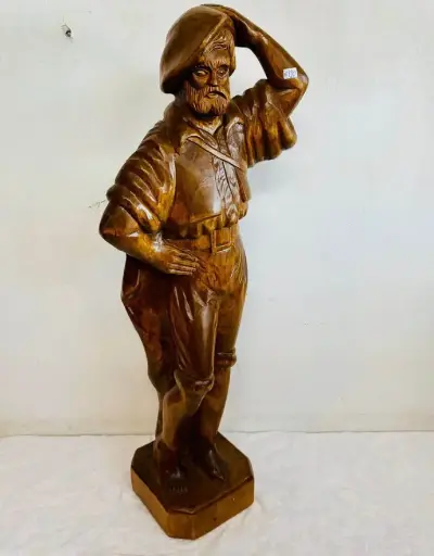 Antique Large Heavy Solid Wooden Hand Carved Figurine. 64x25x16cm