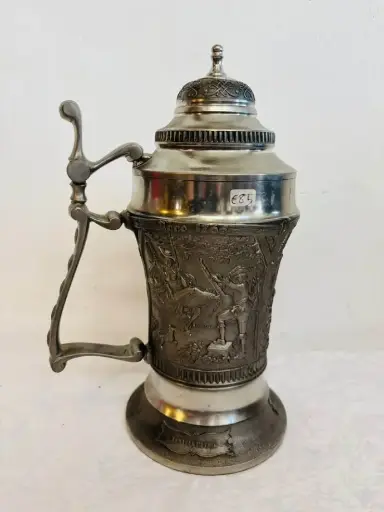 Antique rare very large German pewter beer stein. Great condition. 30x20cm