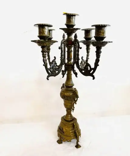 Antique large cast iron candelabra. 42x25cm