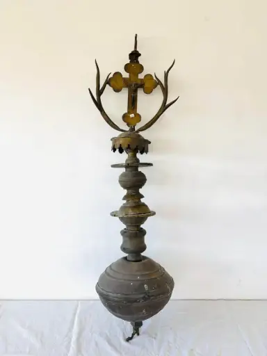 Antique early 1800’s very rare large heavy church hanging brass cross. 115x28cm