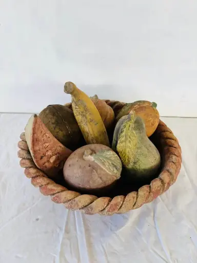 Vintage very rare handmade large terracotta/pottery fruit pieces in plate. 45cm
