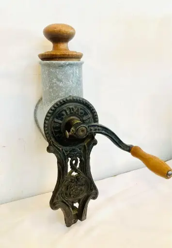 Antique 1920-40’s rare large cast iron & enameled grinder/grater working! 40x10x10cm