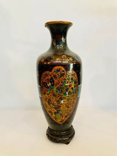 Antique original 1800’s large Chinese bronze cloisonné/enameled vase 34x13cm