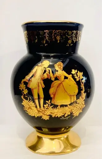 Antique handmade original Limoges France porcelain vase! Gold plated! 22x15x11cm