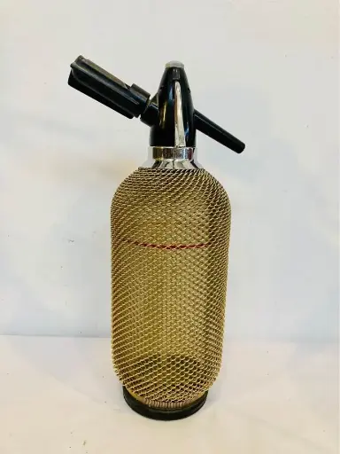 Vintage 1950’s rare large glass & metal syphon soda bottle! Great condition! 36x12cm, Handle 20cm