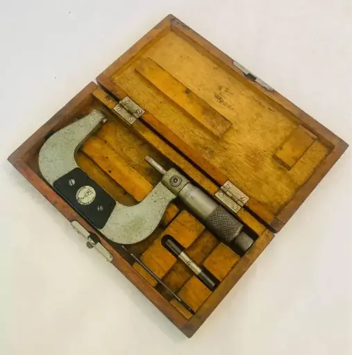 Antique 1920-40’s rare micrometer tool in original wooden box 22x10x3cm