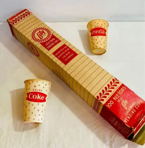 Antique Rare Collectible 1940-50’s Coca Cola Cinema Paper Cups! Set Of 100 In Original Box Unused!