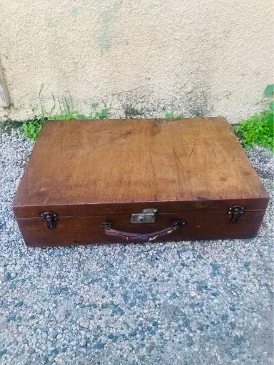 Antique 1900-20’s wooden travel suitcase bag! 58x38x15cm