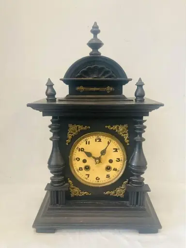 Antique 1800’s German wooden & brass table clock ! Fully working 45x26x18cm