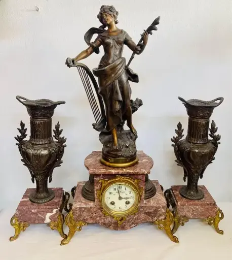 Antique Original Signed 1880’s Large French Mantle Clock Set! Fully Working! 60cm
