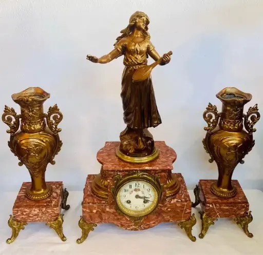 Antiques original 1880’s French Mantle clock set! Signed!(serviced) working! 53cm