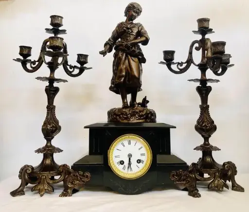 Antique original 1880’s French mantle clock set signed! 48cm (Serviced) Fully working!