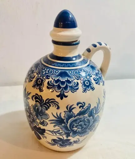 Antique ceramic German blue onion bottle / jug with lid ! 21x12cm