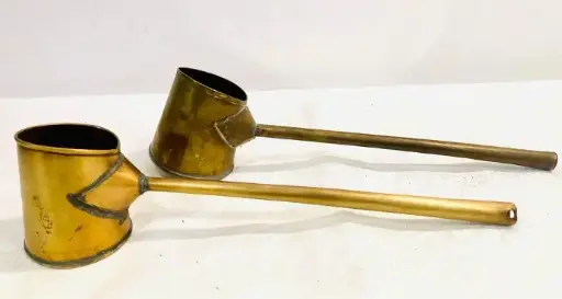 Pair of antique brass measurements pots (cleaned) 25x6x4cm