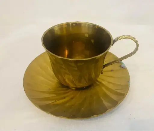 Antique Brass Coffee Cup And Plate! 12x7cm!