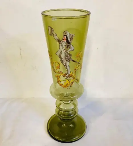 Large antique 1800’s hand painted green vase ! 30x10cm