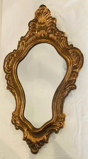 Antique copper and wooden ornamented mirror 47x28cm