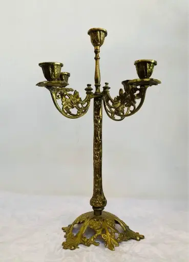 Antique solid bronze highly ornamented candelabra (cleaned) 35x20x16cm