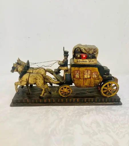 Antique original 1800’s German handmade wooden horse carriage! 30x16x9cm