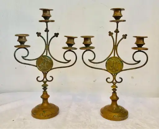 Pair Of Antiques Historical Rare Early 1800’s Copper & Brass Candelabra! 34x22cm