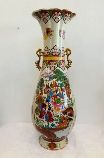 Antique large massive handmade Chinese porcelain vase with red stamp ! 61x22cm