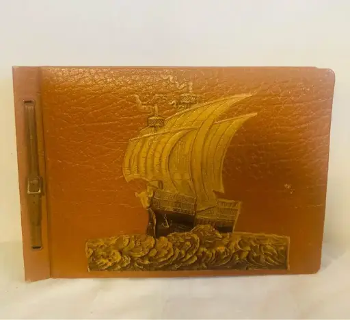 Antique beautiful original leather album full of 1950’s Black & White photos price 32x22x4cm