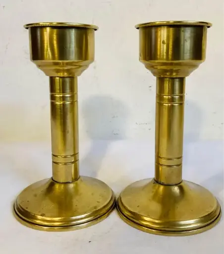Pair of antique brass candle holders recently cleaned! 17x10cm