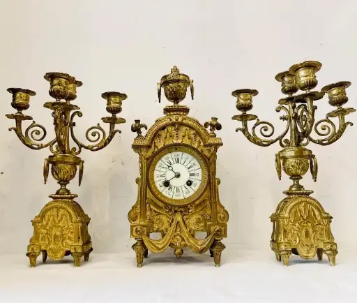 Antique 1800’s French cast iron clock group (set) fully working 38cm