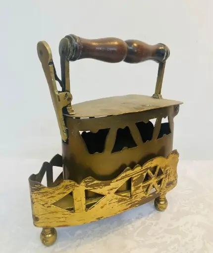 Antique rare brass coal iron with stand (cleaned) 22x20x11cm