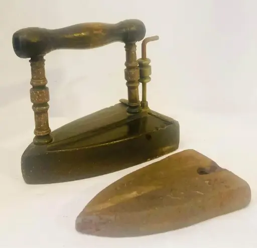 Antique Rare Large Solid Bronze Clothes Iron ! With Cast Iron Heat Piece! 21x19x10