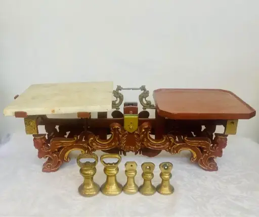 Antique rare 1800’s German cast iron scale with brass weights!