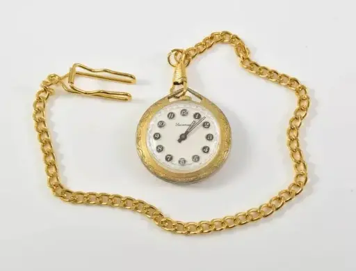 Antique Swiss gold plated Lucerne Manuel winding pocket watch with chain! Working