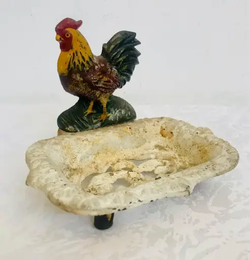 Antique rare original cast iron rooster soap holder! 15x12x12cm
