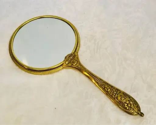 Antique double sided brass hand mirror! (Cleaned) great condition! 30x15cm