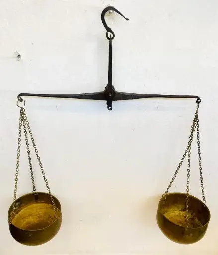Antique original handmade Metal & Brass merchant balance scale! 50x43x12cm