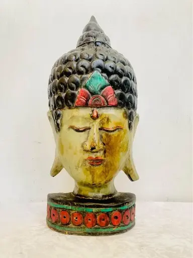 Original antique very old handmade wooden Buddha bust ! 38x17x8cm
