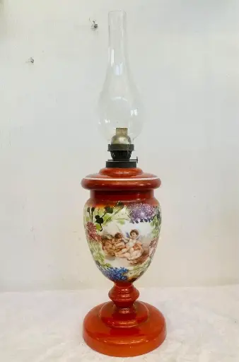 Antique Historic 1800’s original Baroque large opal glass oil lamp! 62x16cm-lamp 39cm