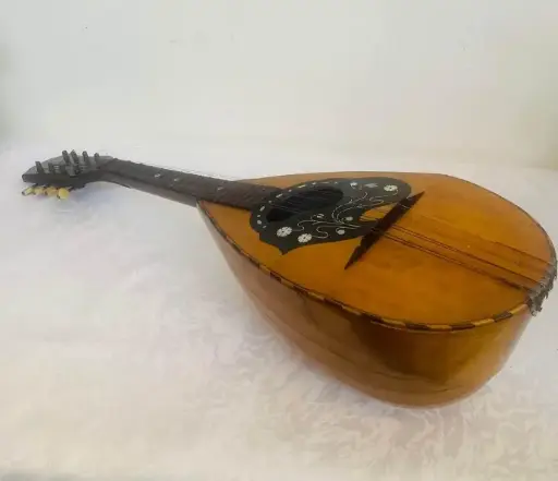 Antique 1920-40’s Handmade Mandolin with mother of pearl & leather case! Good Condition 60x20x15cm