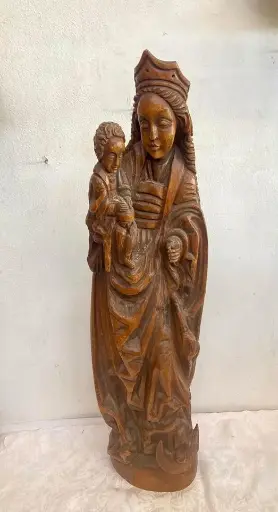 Antique solid wooden Russian Orthodox handmade Virgin Mary large statue! 77x22x10cm