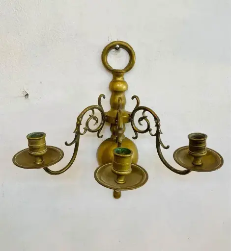 Antique 1800’s handmade solid brass wall mounted candle holders! 33x30x21cm