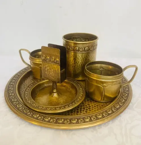 Antique original rare hammered brass coffee set! (Recently cleaned) 27x11cm