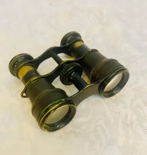 Antique original Brass & Leather binoculars! Working! 10x8x3cm