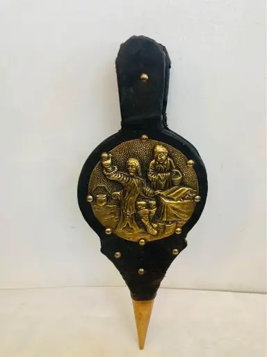 Antique brass leather fireplace bellows ! Working! Good condition! 45x17x4cm